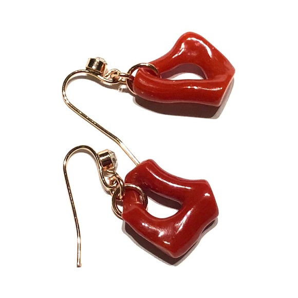 Red Mediterranean Coral Loop Earring - Picture 3 of 3